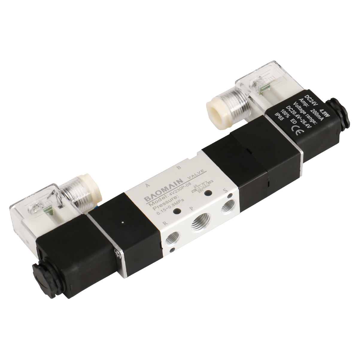 Baomain Pneumatic Solenoid Air Valve 5 Way 3 Position PT1/4" Internally Piloted Acting Type Double Electrical Control Midst Pressure 4V230P-08 (DC 24V)