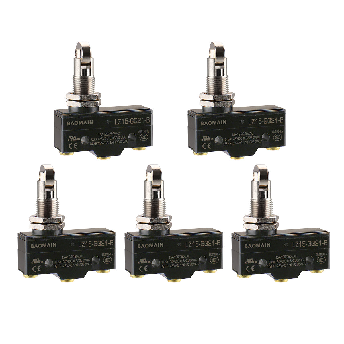 Baomain Micro Switch LZ15-GQ21-B, Cross-Roller Plunger, Momentary, AC