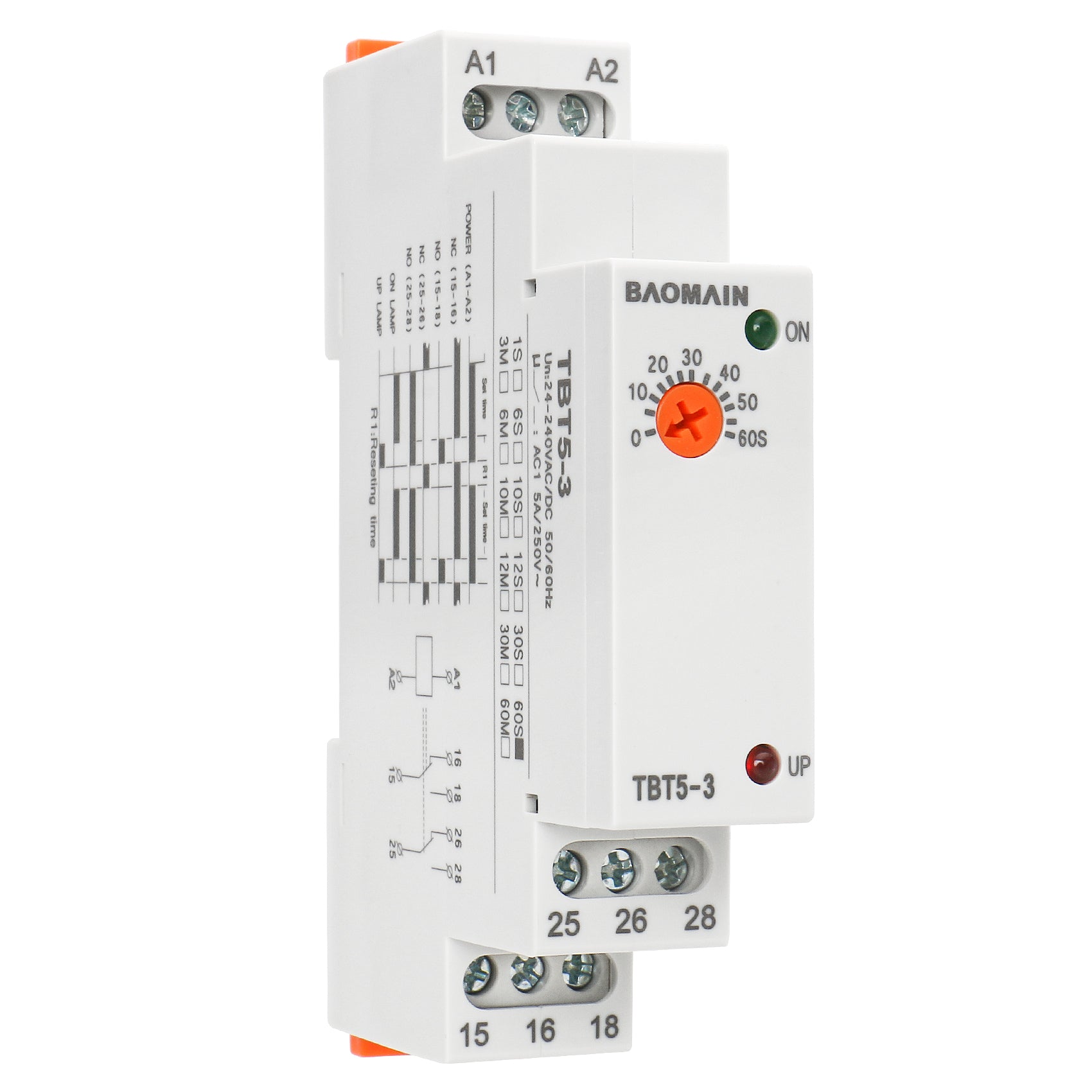 Single-Function Time Relay, 5A AC/DC24V-240V, 2C ON-Delay SPDT
