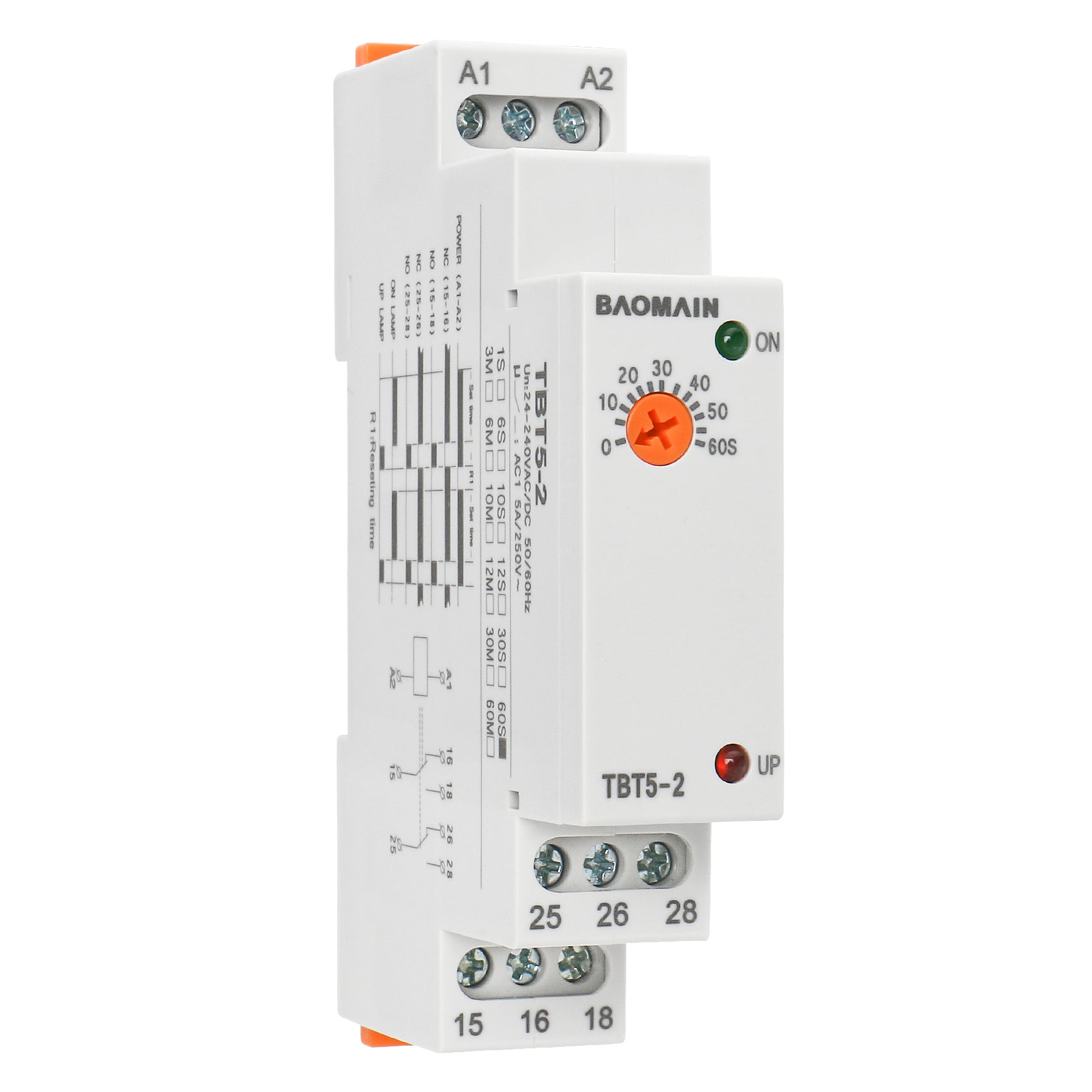 Single-Function Time Relay, 5A AC/DC24V-240V, 1C ON-Instantaneous &1C ...
