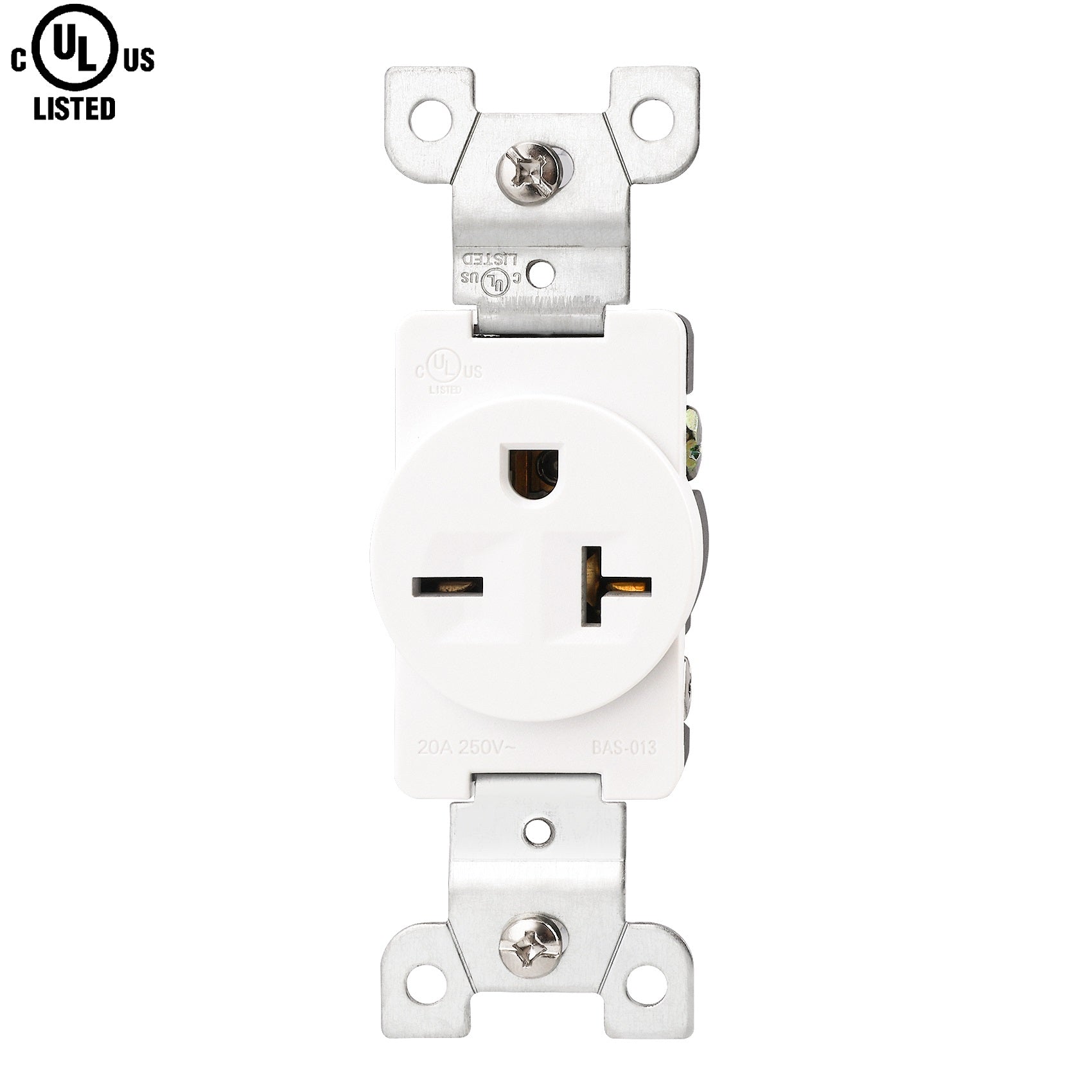 BAOMAIN Single Receptacle Outlet, 250VAC 20Amp Wall Outlet, Straight Blade Receptacle, Self-Grounding Construction With UL Listed BAS-013 White