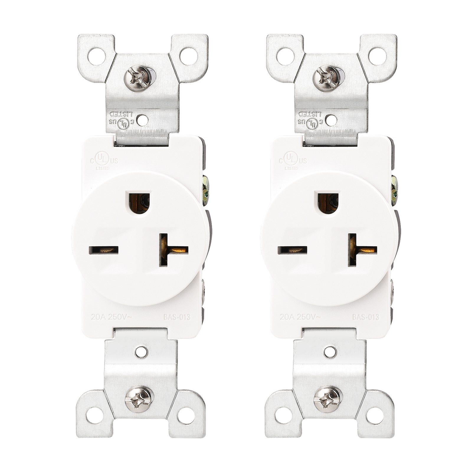 BAOMAIN Single Receptacle Outlet, 250VAC 20Amp Wall Outlet, Straight Blade Receptacle, Self-Grounding Construction With UL Listed BAS-013 White