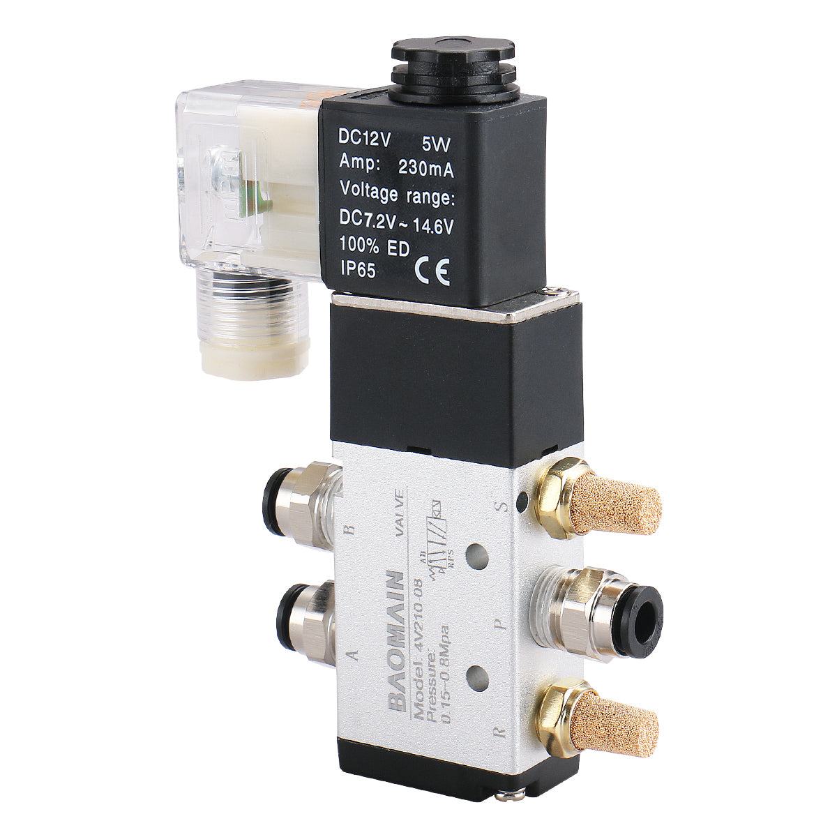 Baomain Pneumatic Solenoid Valve with 3 Fitting and 2 Mufflers 4V21008