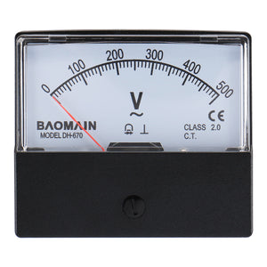 Baomain Voltmeter DH-670 AC 0-500V Rectangular Class 2.5 Analog Panel Volt Voltage Meter