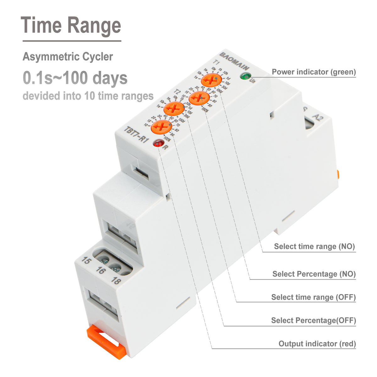 Asymmetric Cycler Time Relay, 16A/250V SPDT, Repeat Cycle Time Relay ...