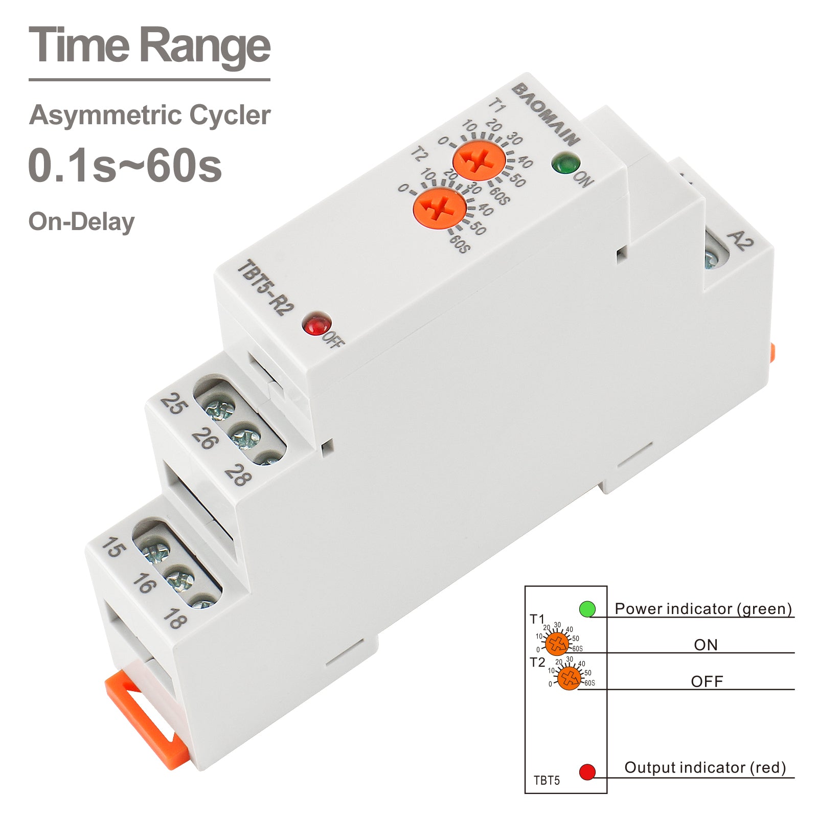 Cycle Timer Relay Function Asymmetric Cycler Time Relay, 5A/250V 24V-240VAC/DC SPDT, Repeat Cycle ...