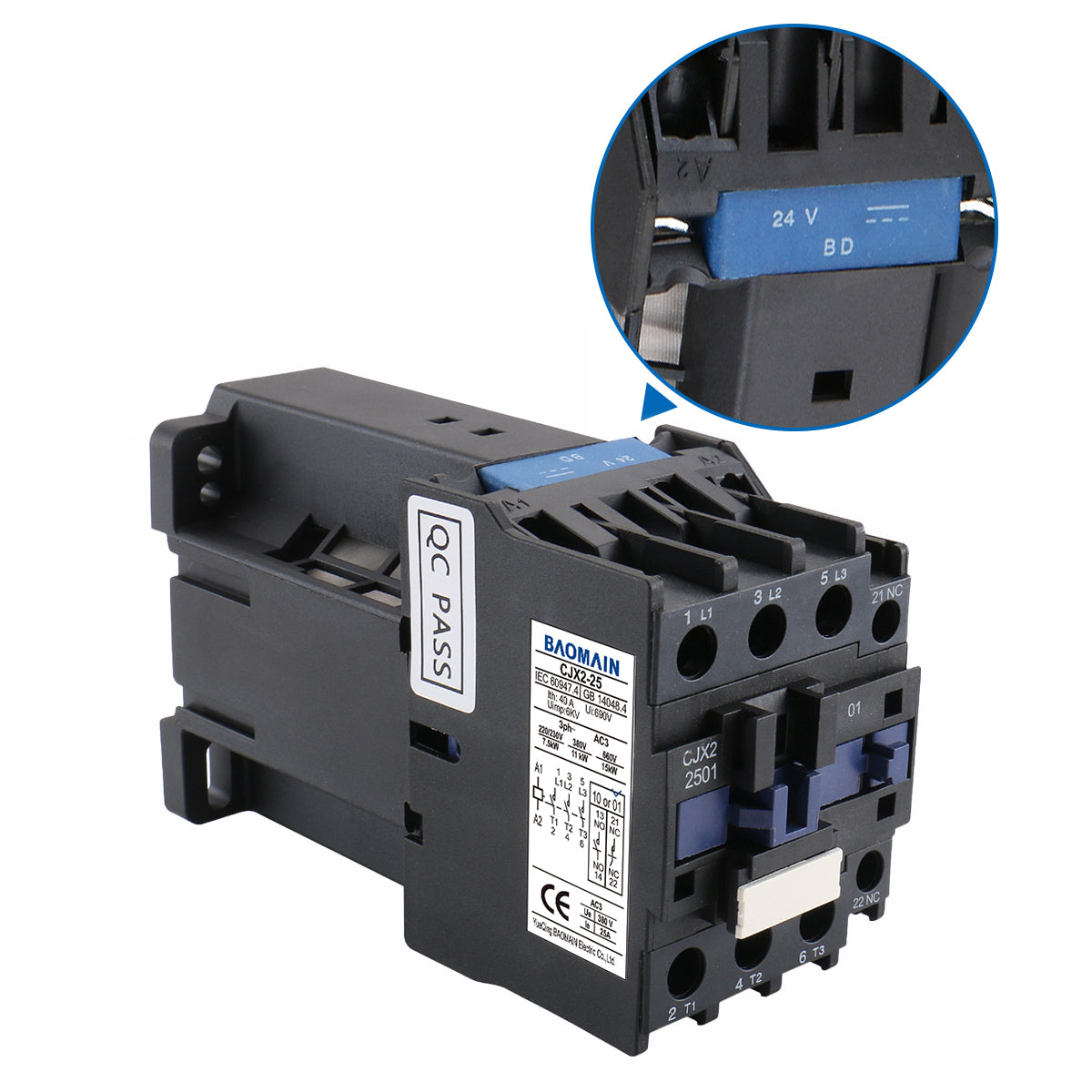 Baomain DC-Schütz CJX2-3210 32 Ampere 24 VDC 50/60 Hz 35 mm DIN-Schiene 3P normalerweise offen