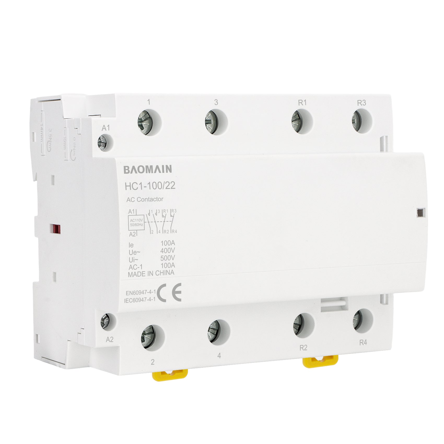 Baomain Household AC Contactor HC1-100 4 Pole 50Hz DIN Rail Mount