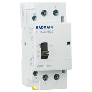 Baomain Manual Household AC Contactor HC1-40M 24V/110V/220VAC 40A 2Pole 50/60Hz Modular Contactor Circuit Control 35mm DIN Rail