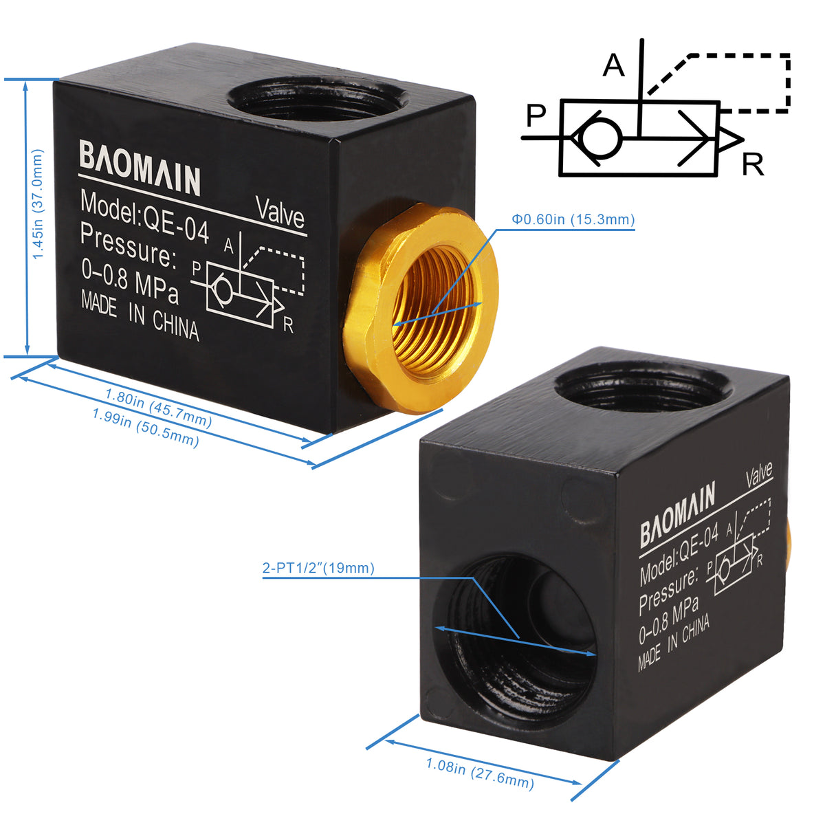 Baomain Pneumatic One Way Quick Exhaust Valve QE-04 1/2PT Inlet Port
