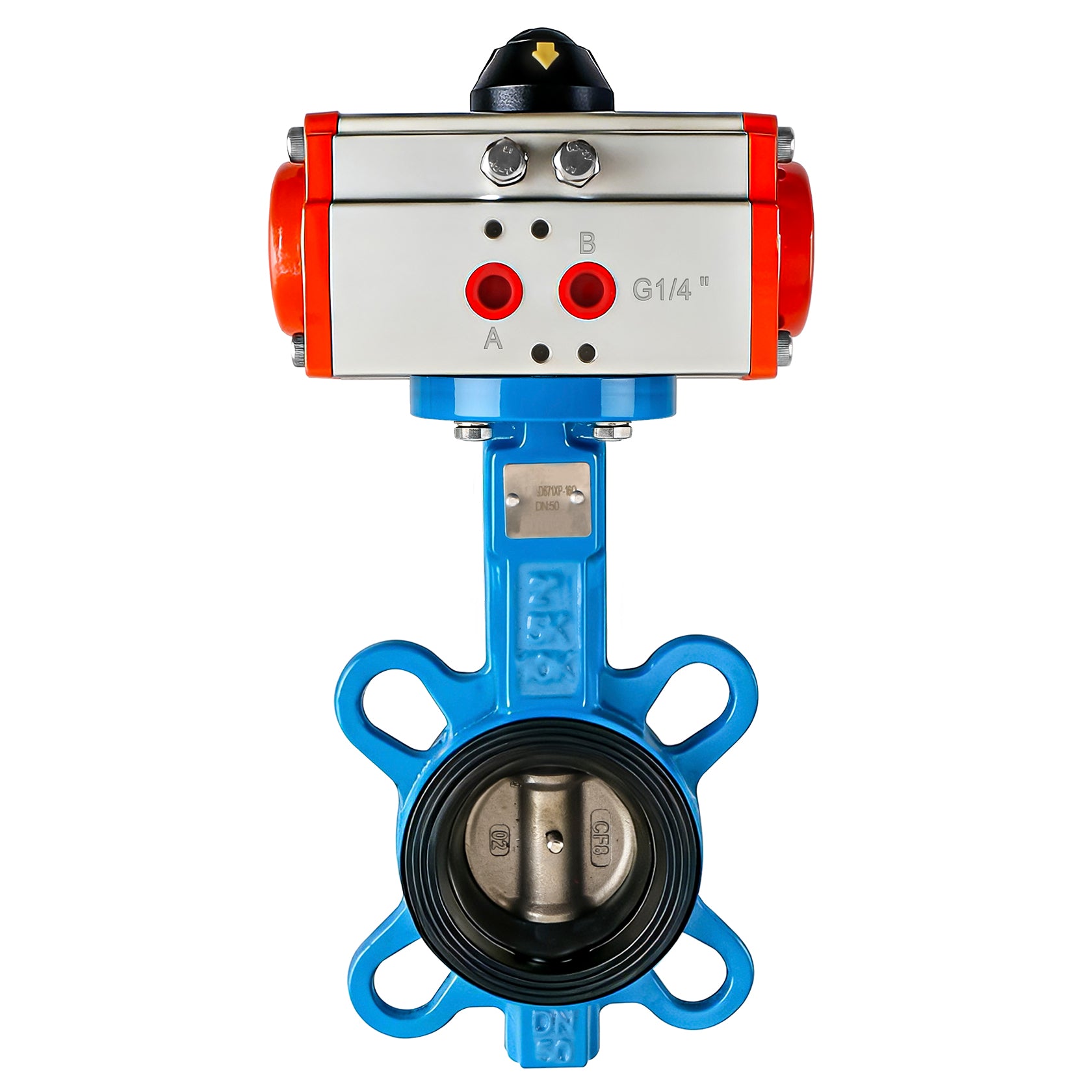 Baomain Pneumatic Valve DN40/DN50, Wafer type spherical lnk 304 stainless steel Butterfly Valve, Quick shut-off valve suitable for Industrial Fluid Control, Valve Pneumatic Operation