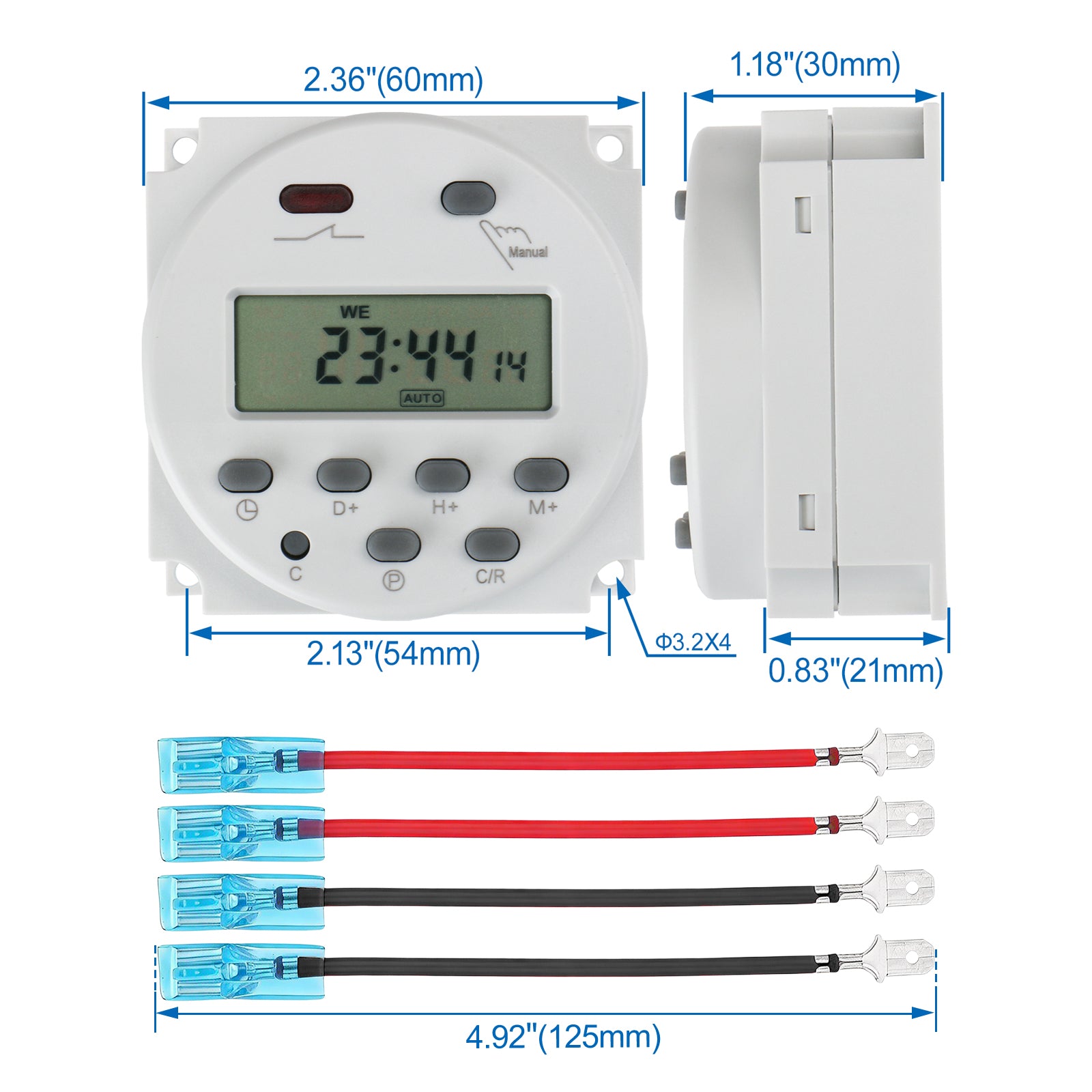 Baomain Time Switch Relay with 4 x Terminal Cable, Digital LCD Programmable Timer,12V/24V/110V/220V AC Input,200-250V 16A Output,28 Programs Daily/Weekly Schedule,CN101A for Lighting and Equipment Control