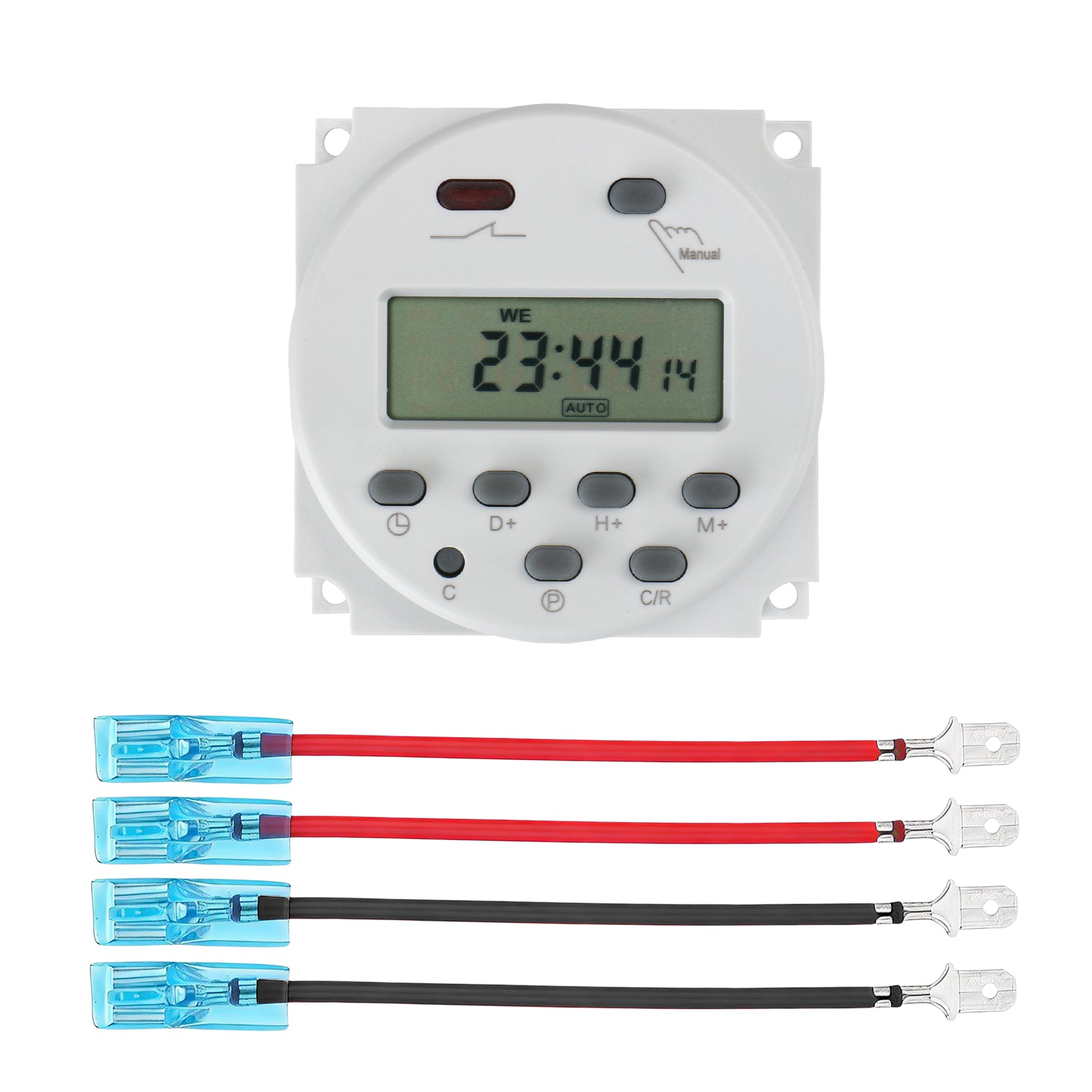Baomain Time Switch Relay with 4 x Terminal Cable, Digital LCD Programmable Timer,12V/24V/110V/220V AC Input,200-250V 16A Output,28 Programs Daily/Weekly Schedule,CN101A for Lighting and Equipment Control