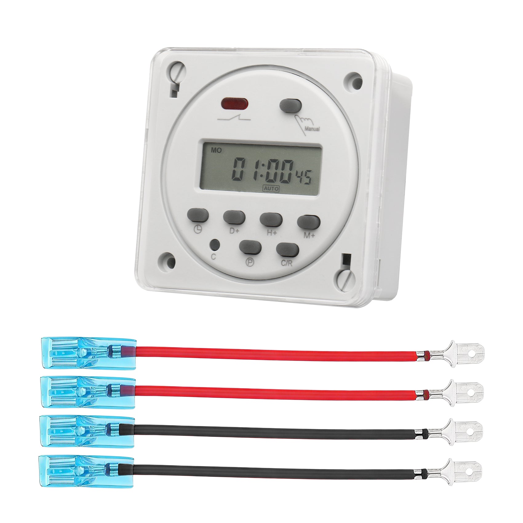 Baomain Time Switch Relay with 4 x Terminal Cable & Waterproof Cover, Digital LCD Programmable Timer,12V/24V/110V/220V AC Input,200-250V 16A Output,28 Programs Daily/Weekly Schedule, CN101A for Lighting and Equipment Control