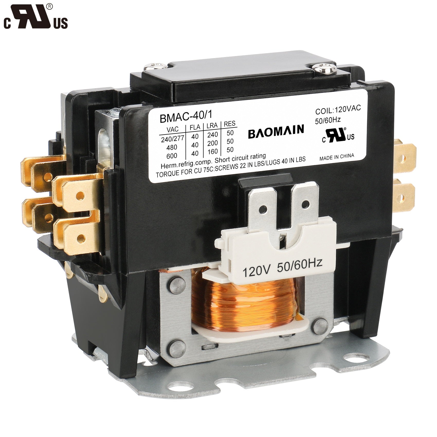 Baomain HVAC AC Contactor, BMAC-40/1 AC 120V Coil 40A 1 Pole Heavy Duty Air Conditioner Condenser Compressor Contactor, HVAC Contactors Replacement