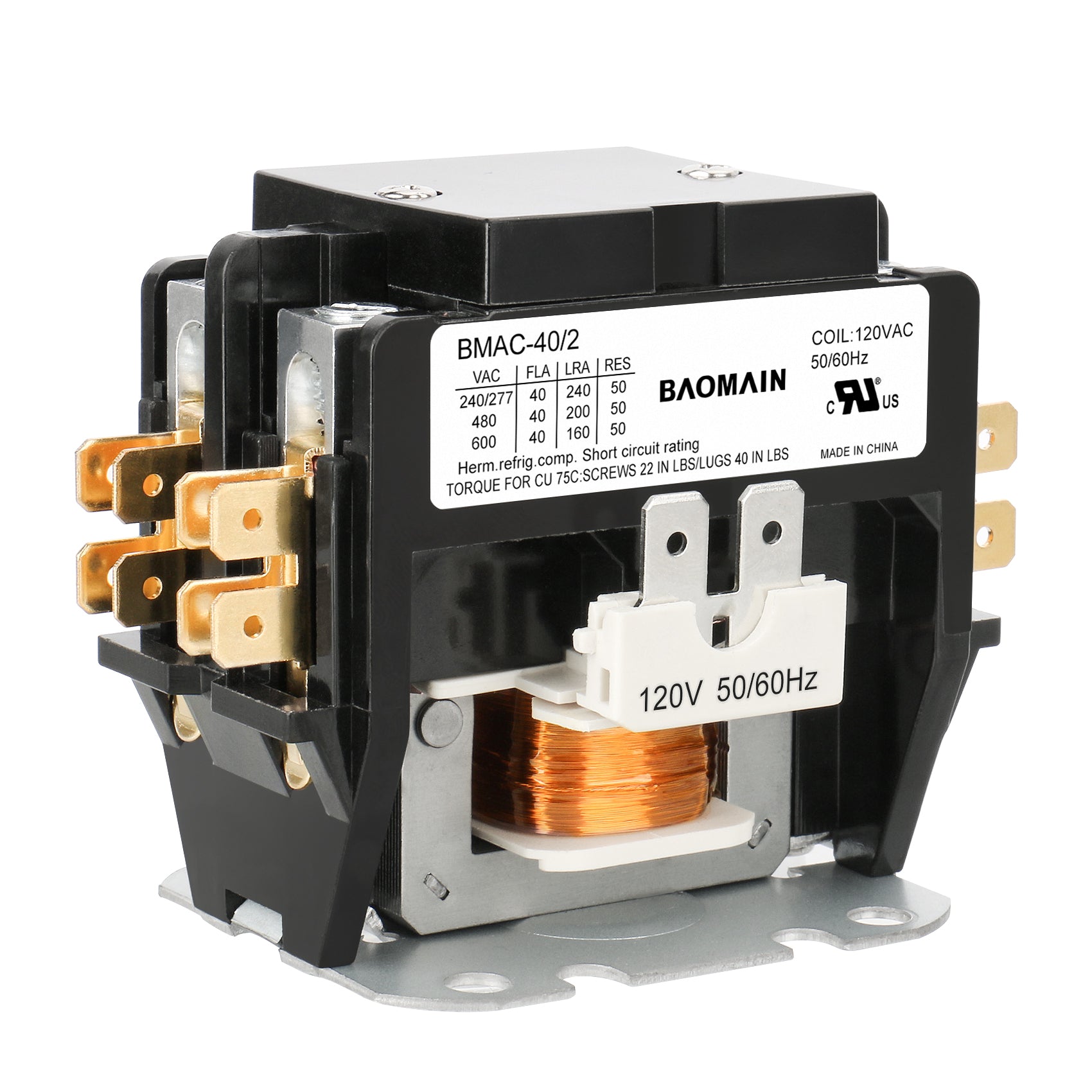 HVAC AC Contactor, 120VAC Coil 40A 2P Conditioner Condenser Compressor