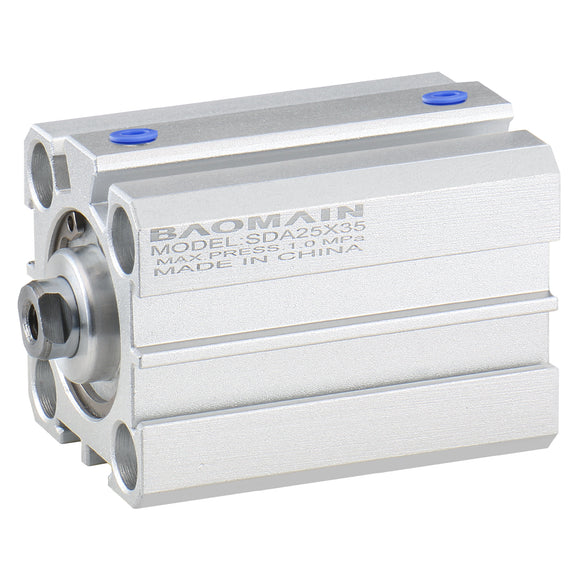 Baomain Compact Thin Pneumatic Air Cylinder SDA-25 Series 25mm Bore Double Action M5 Port