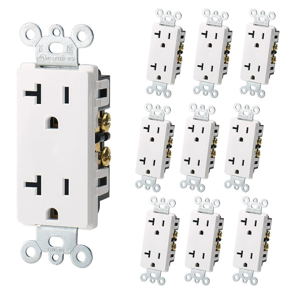Baomain Decorator Wall Outlet,125V 20Amp, 3-Wire,Self-Grounding Duplex Receptacle for Residential&Commercial Use,UL Listed,White