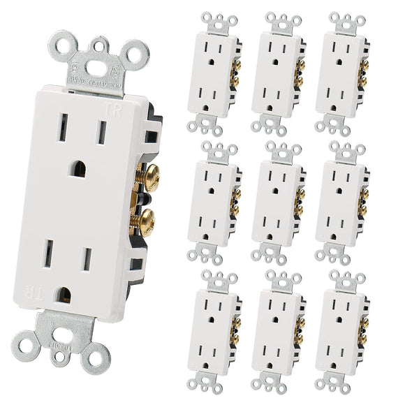 Baomain Decorator Wall Outlet,125V 15Amp TR 3-Wire,Self-Grounding Duplex Receptacle for Residential&Commercial Use,UL Listed,White