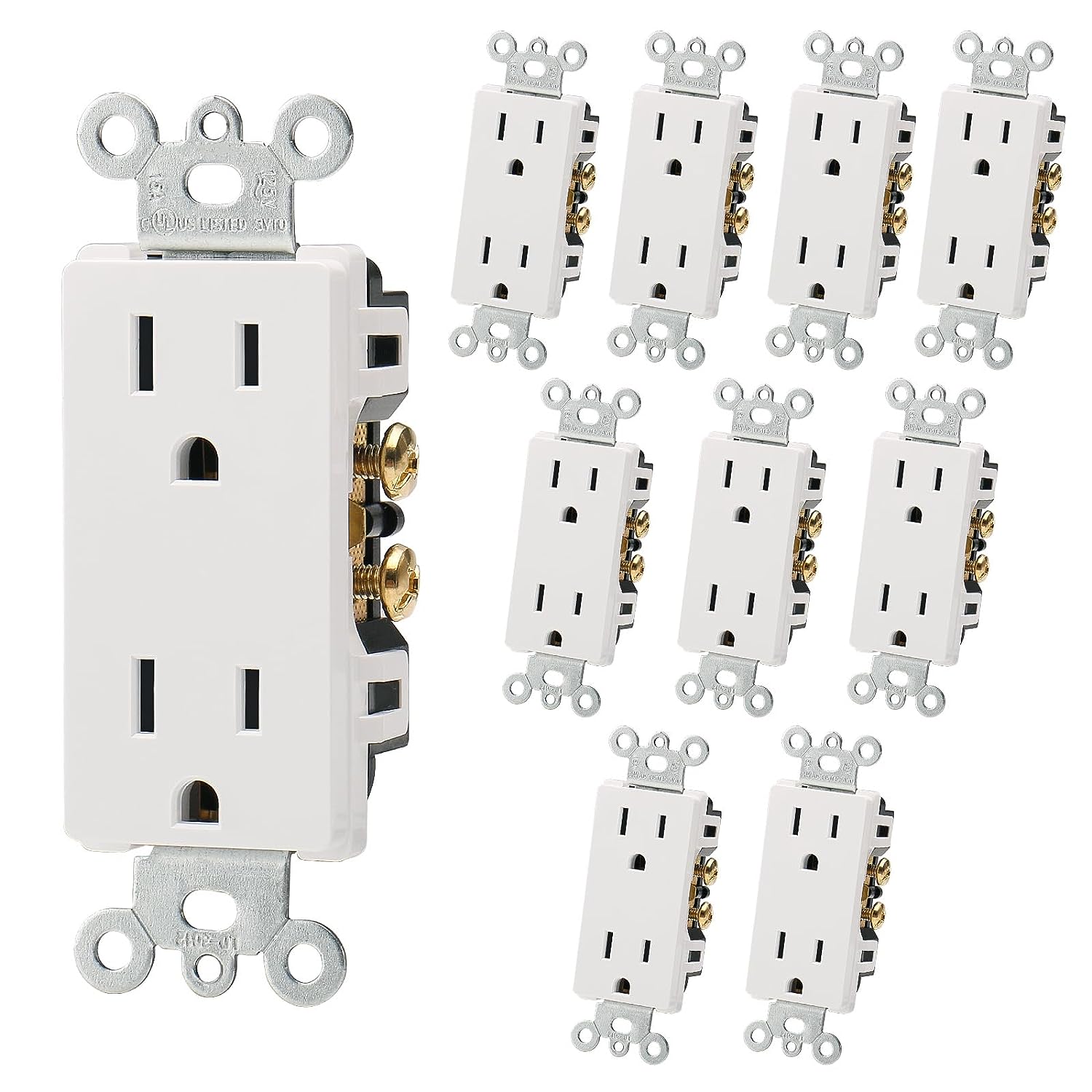 Baomain Decorator Wall Outlet,125V 15Amp,3-Wire,Self-Grounding Duplex Receptacle for Residential&Commercial Use,UL Listed,White