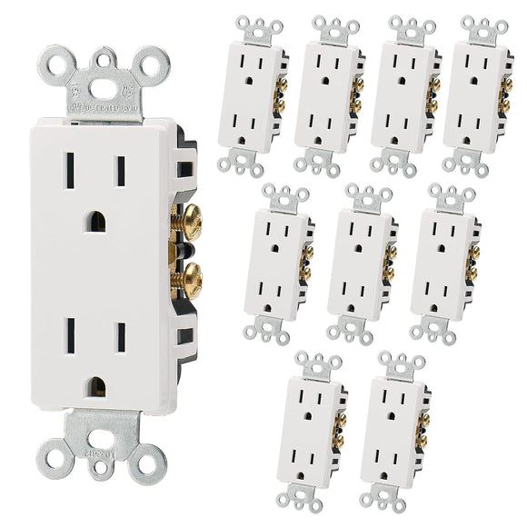 Baomain Decorator Wall Outlet,125V 15Amp,3-Wire,Self-Grounding Duplex Receptacle for Residential&Commercial Use,UL Listed,White