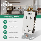 Baomain Duplex Receptacle Outlet,Self-Grounding,125V Standard Electrical Wall Outlet,Residential,UL Listed, Push & Side Wire, White