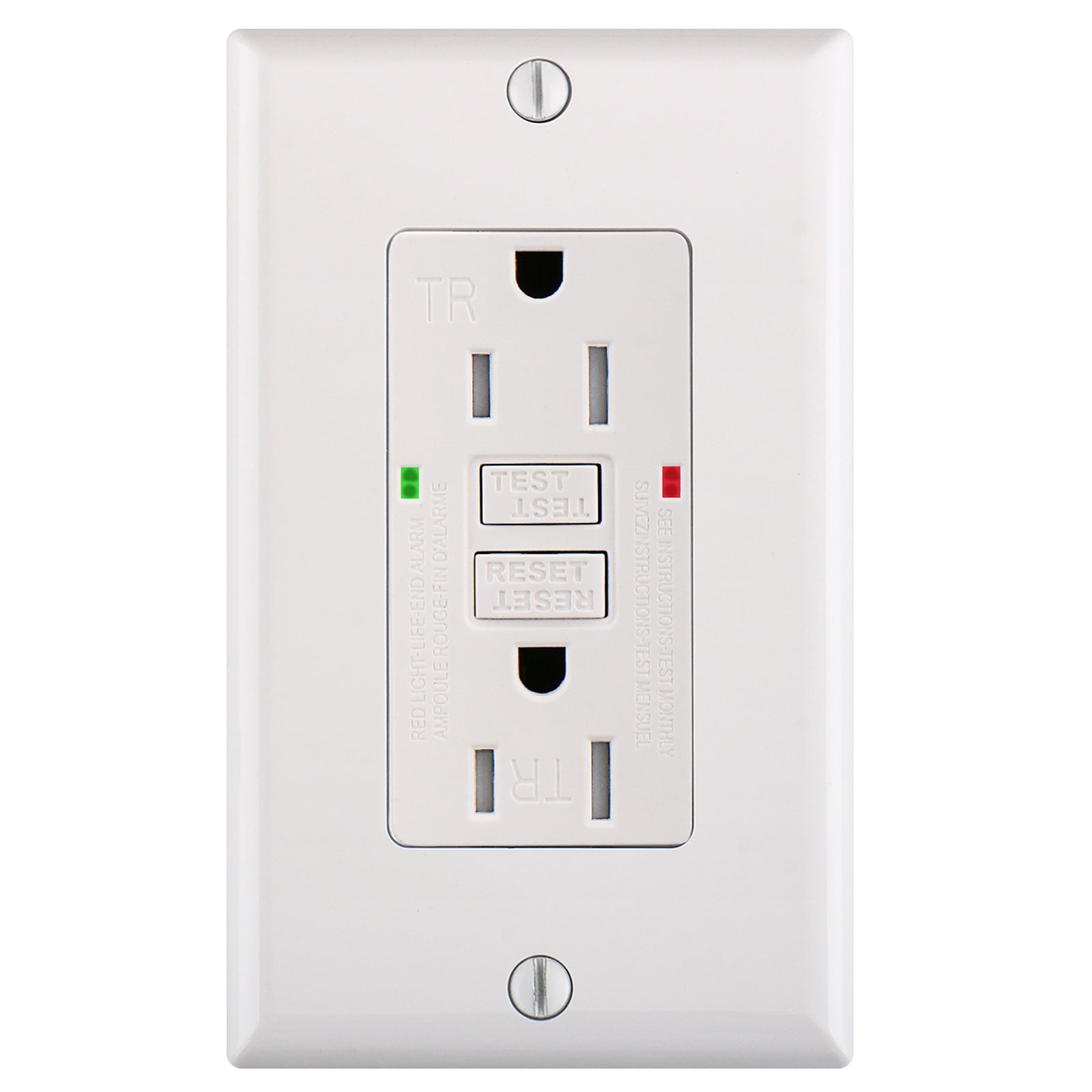 BAOMAIN GFCI Outlet 15Amp AC125V 60Hz,Automatic Trigger Function,Tamper Resistant GFCI Receptacle with LED Indicator,Wall Plates and Screws Included, UL Listed, White