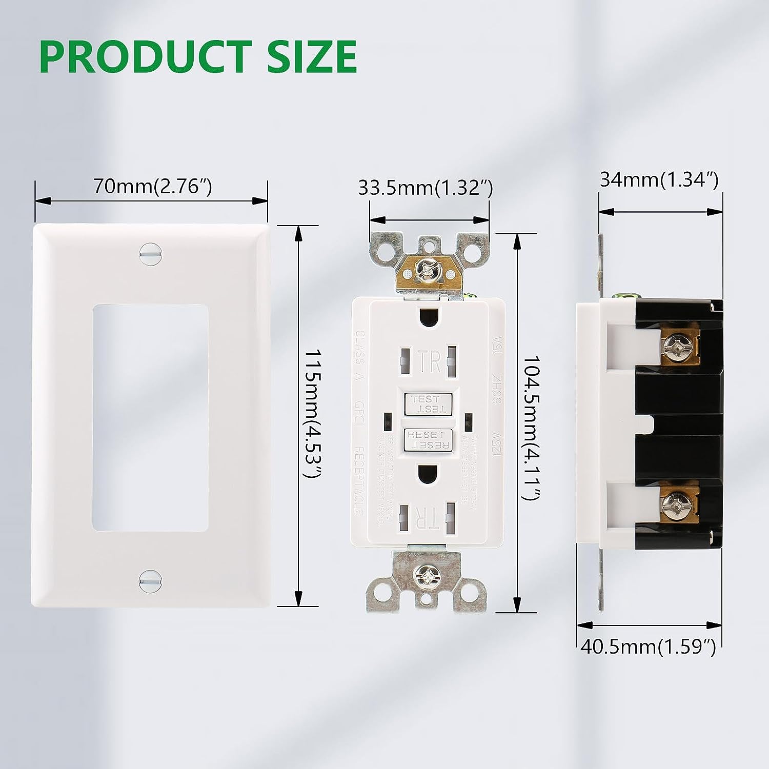 Baomain GFCI Outlet 15Amp AC125V 60Hz,Automatic Trigger Function