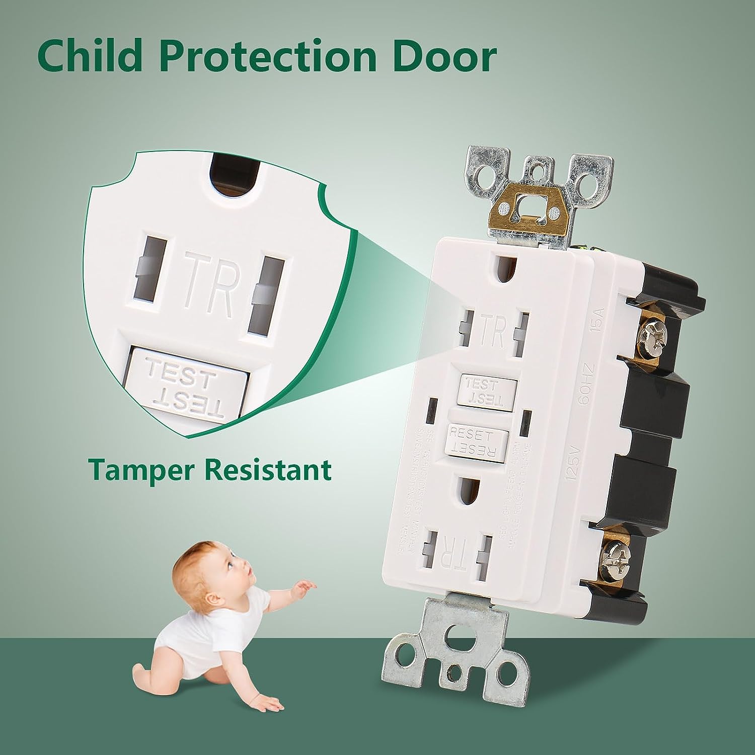 Baomain GFCI Outlet 15Amp AC125V 60Hz,Automatic Trigger Function