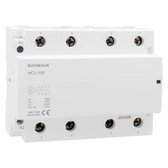 Baomain Household AC Contactor HC1-100 4 Pole 50Hz DIN Rail Mount
