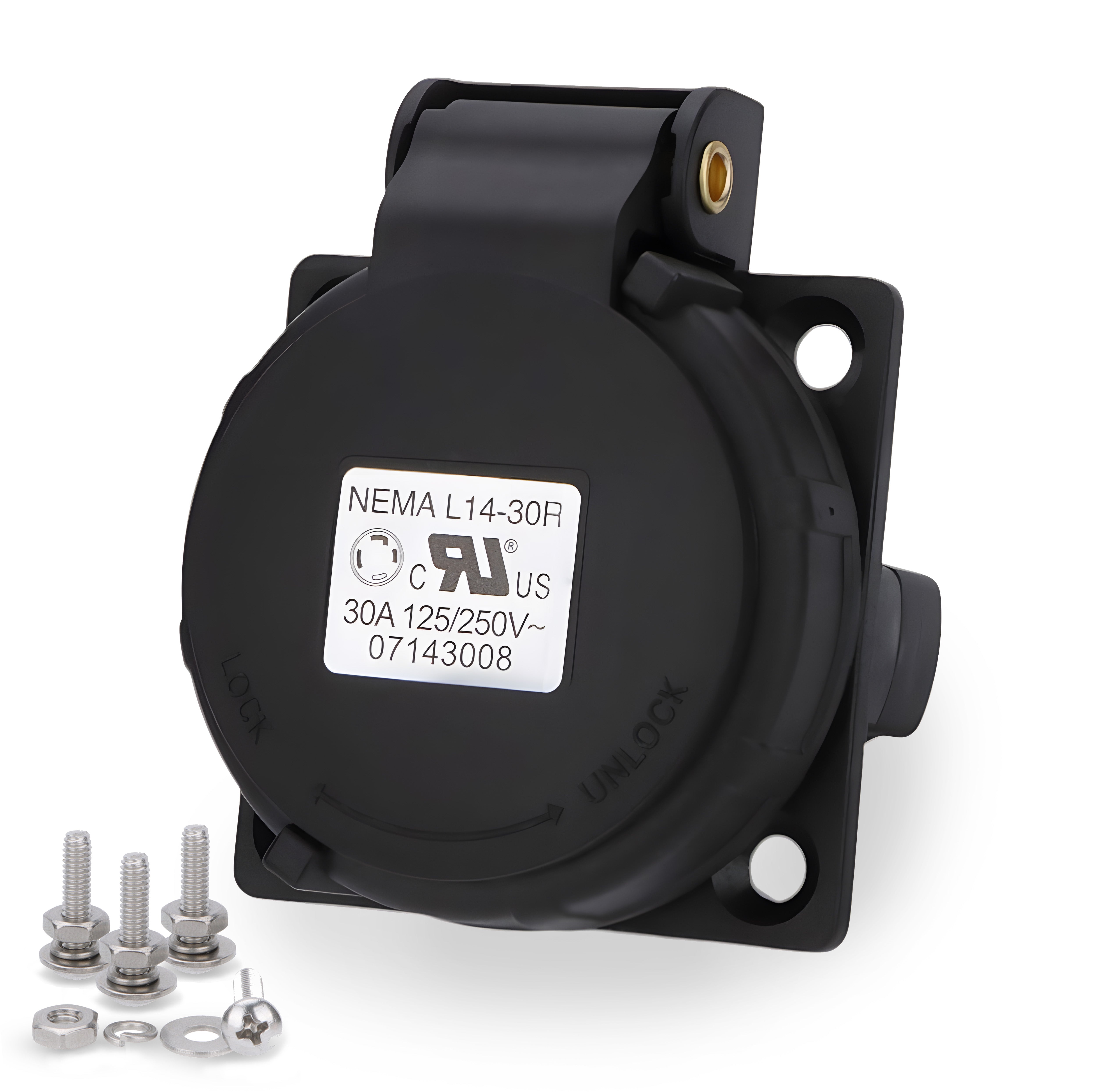 Baomain NEMA L14-30R Extreme Weatherproof Locking Receptacle - 30A 125/250V Round Locking Cover (cRUus Certified)