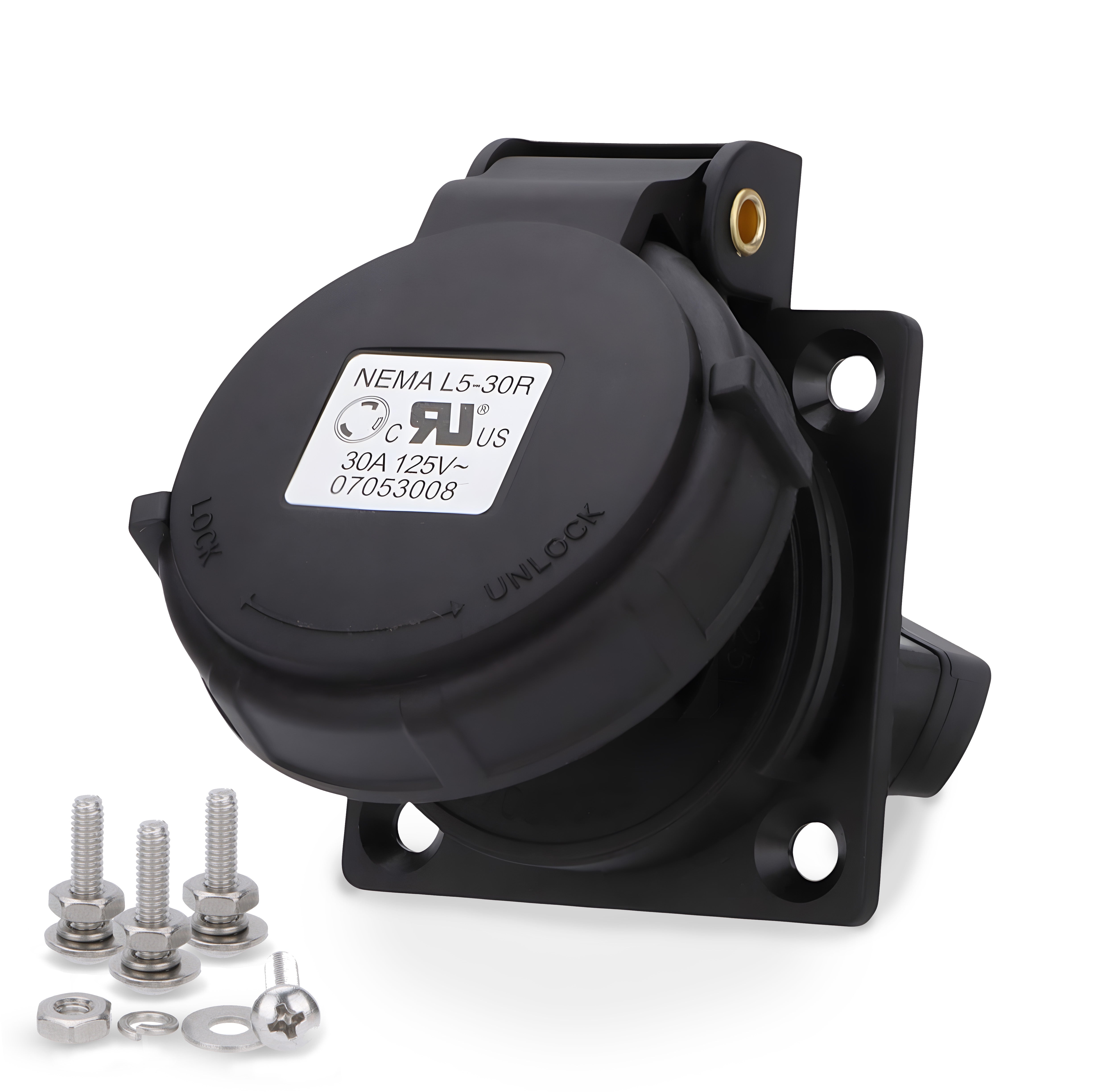 Baomain NEMA L5-30R Extreme Weatherproof Locking Receptacle - 30A 125V IP67-Design Round Locking Cover