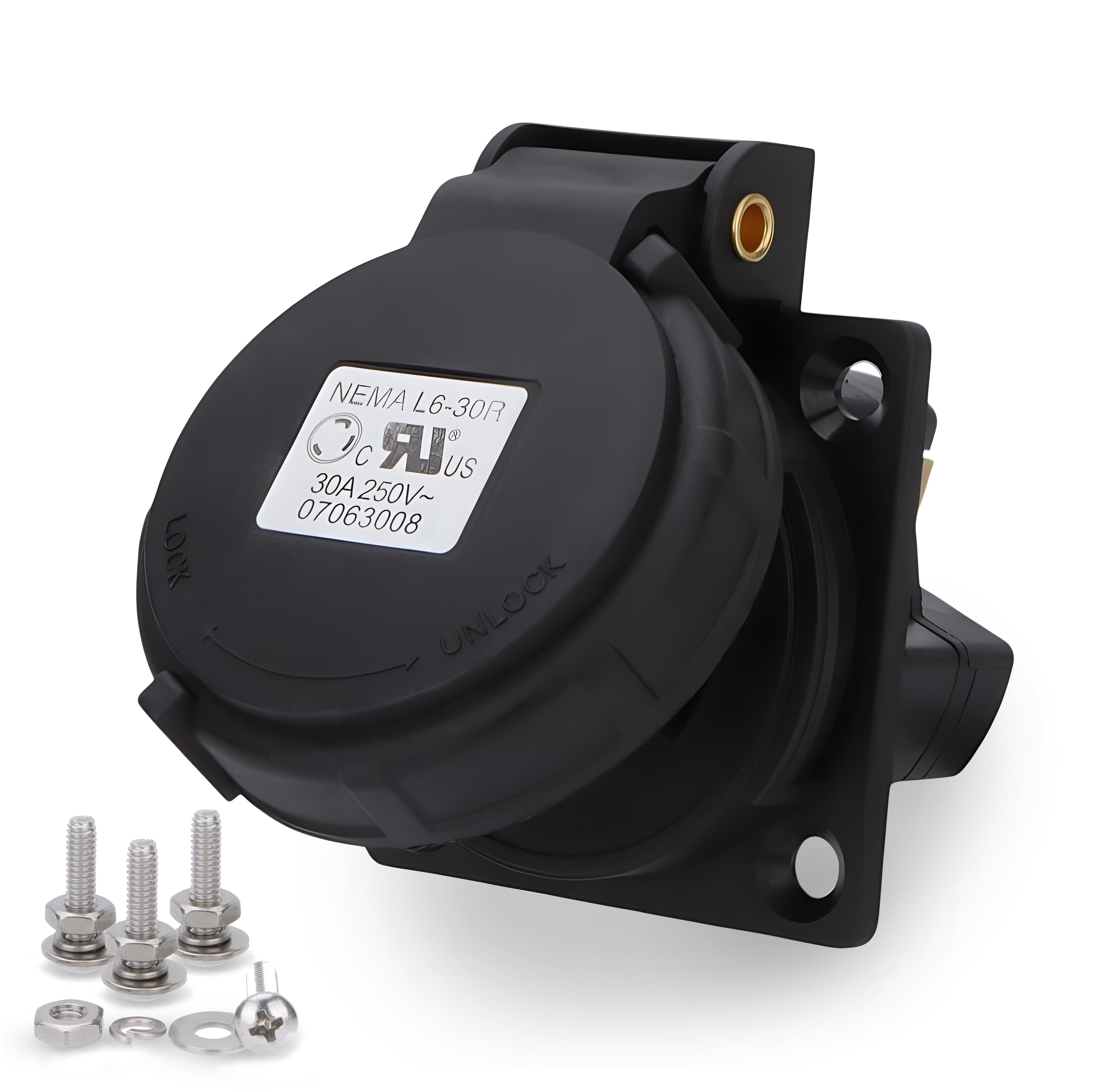 Baomain NEMA L6-30R Extreme Weatherproof Locking Receptacle - 30A 250V Industrial Outlet with IP67-Design Cover