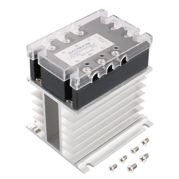 Baomain 3 Phase Solid State Relay JGX-3380A 4-32 VDC Input 480VAC 80 Amp Output DC/AC with Heat Sink