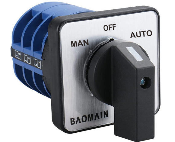 Baomain Cam Changeover Switch 40A MAN-OFF-AUTO 3 Phase 3 Positions 12 Terminal AC 660V SZW26-40/D303.3A