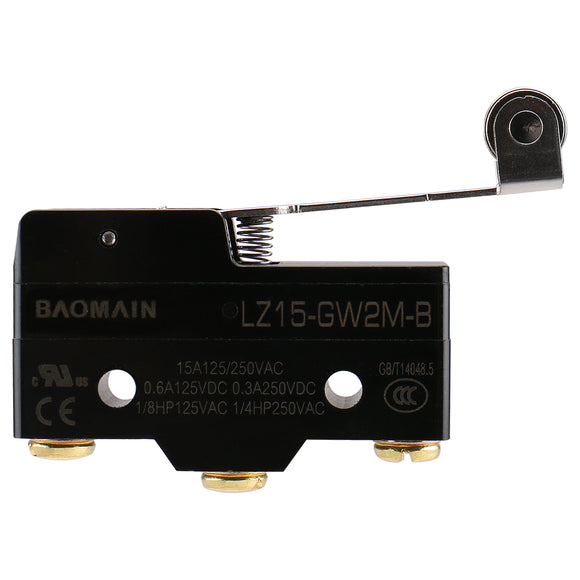 Baomain Micro Switch Z-15GW2S-B3( Z-15GW2M) 3-Screw Terminal Long Hinge Roller Lever AC DC Limit