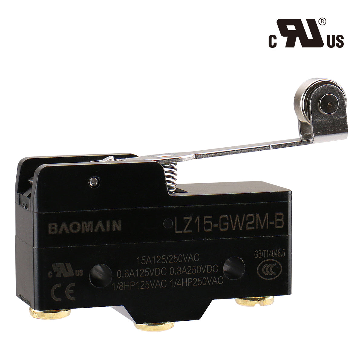 Baomain Micro Switch Z-15GW2S-B3( Z-15GW2M) 3-Screw Terminal Long Hinge Roller Lever AC DC Limit