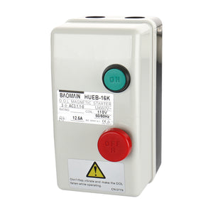 Baomain Magnetic Starter HUEB-16K On Off Switch Enclosed AC 110V Coil 8.5A-10A-12.5A 3 Pole 50/60Hz