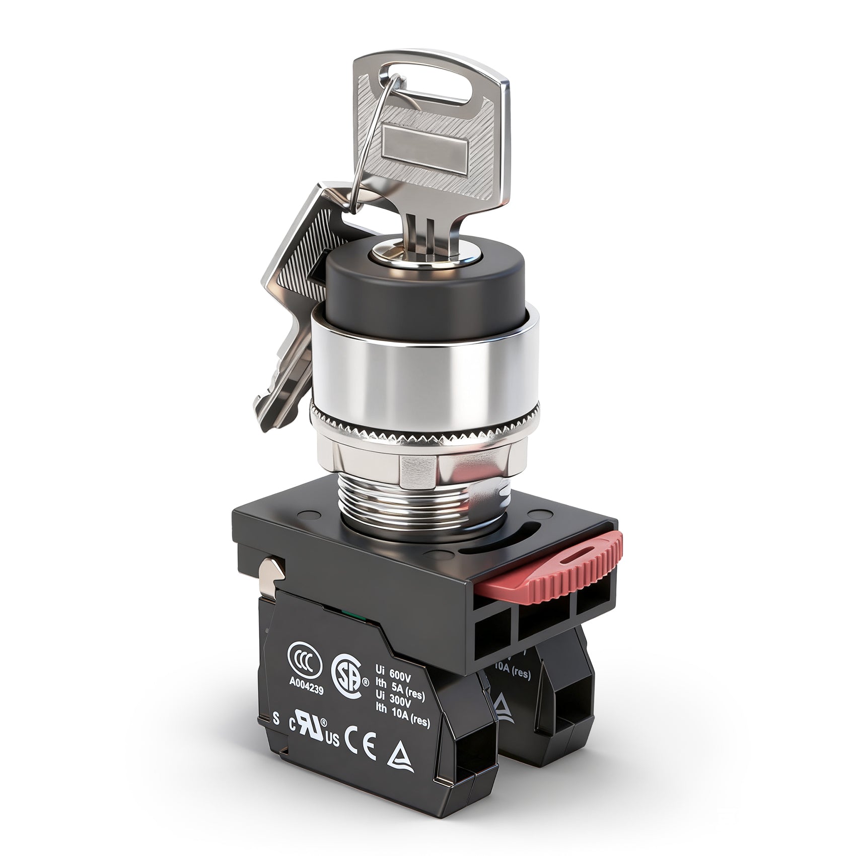 Baomain 3 Position Key-Lock Selector Switch, 2NO 22mm Metal Head Push Button Switch, UL CSA CE TUV Certified for Industrial Control Panel