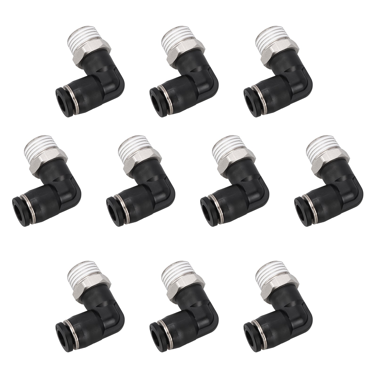 Baomain Pack of 10 ¼”PT Pneumatic Fitting, 90 Degree Elbow Fittings For Solenoid Valve 3V210-08 tubing, Plastic Push to Connect Air Fittings, Pneumatic Tube Fittings Air Line Quick Connect Fittings