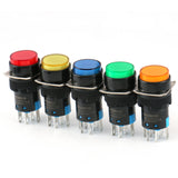 Baomain Push Button Switch Round Cap 2NO 2NC Latching/Momentary LED Lamp Red Yellow Orange Blue Green Light 16mm DPDT 8 Pin 5 Pack