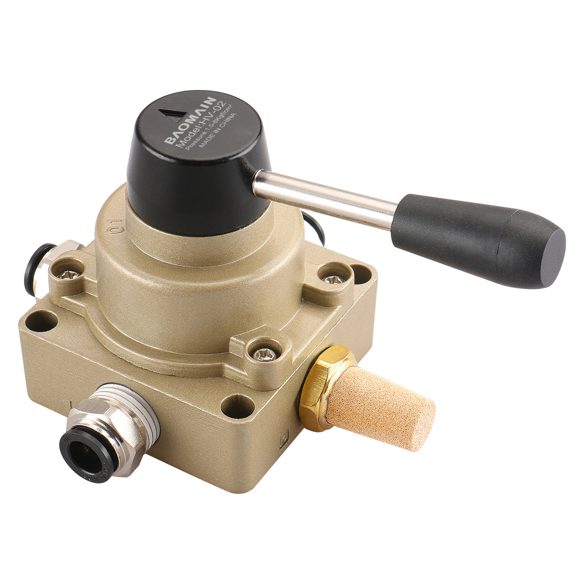Baomain Rotary Lever Hand Valve HV-02 PT 1/4" Air Flow Control 3 Position 4 Way Controls Air Flow On or Off