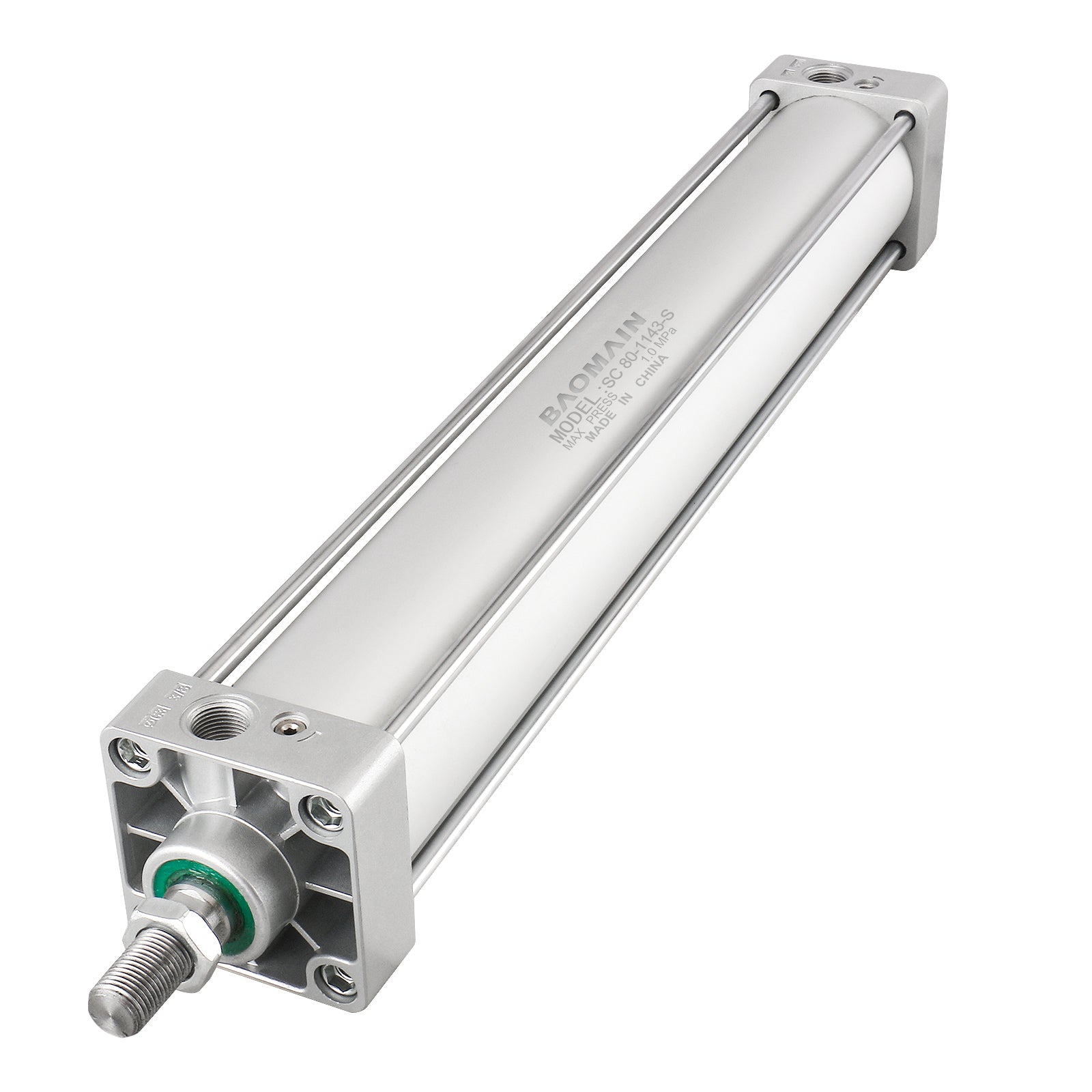 Baomain Pneumatic Air Cylinder with magnet, SC 80 x 1143-S Customized Pneumatic Air Cylinder, PT 3/8,Bore 3.15 inch(80 mm),Stroke 45 inch(1143mm), Screwed Piston Rod Dual Action 1 Mpa,for Manufacturing with 2PCS Fittings
