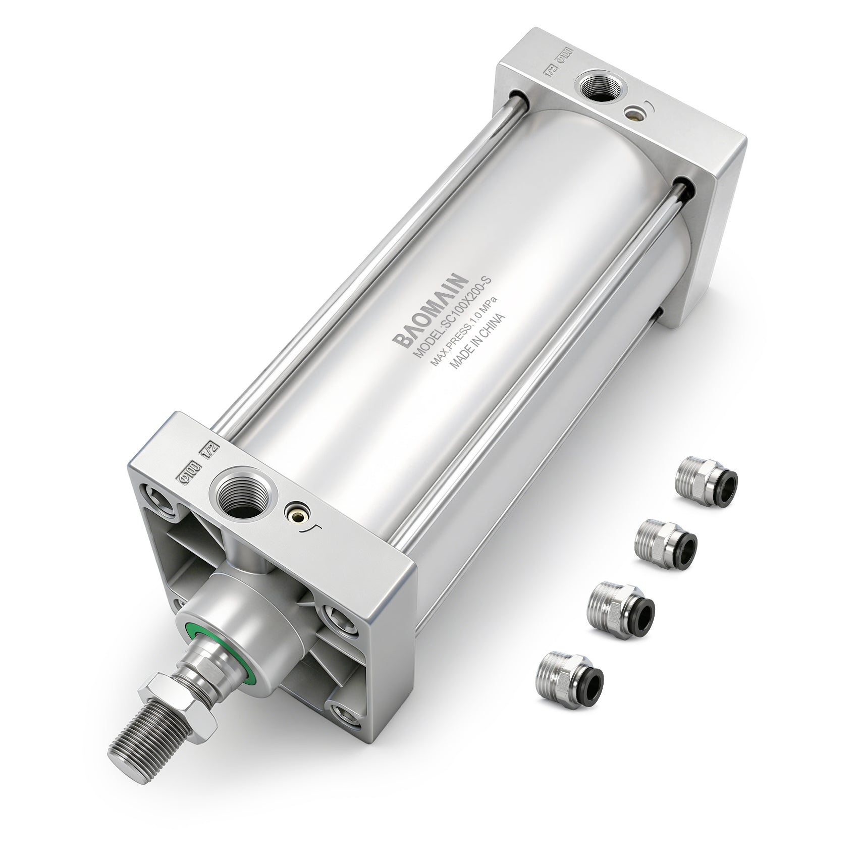 Pneumatic Air Cylinder with magnet SC 100-200-S, Bore: 4"-100mm, Stroke: 8''- 200mm, PT1/2 Port Size, Screwed Piston Rod Dual Action
