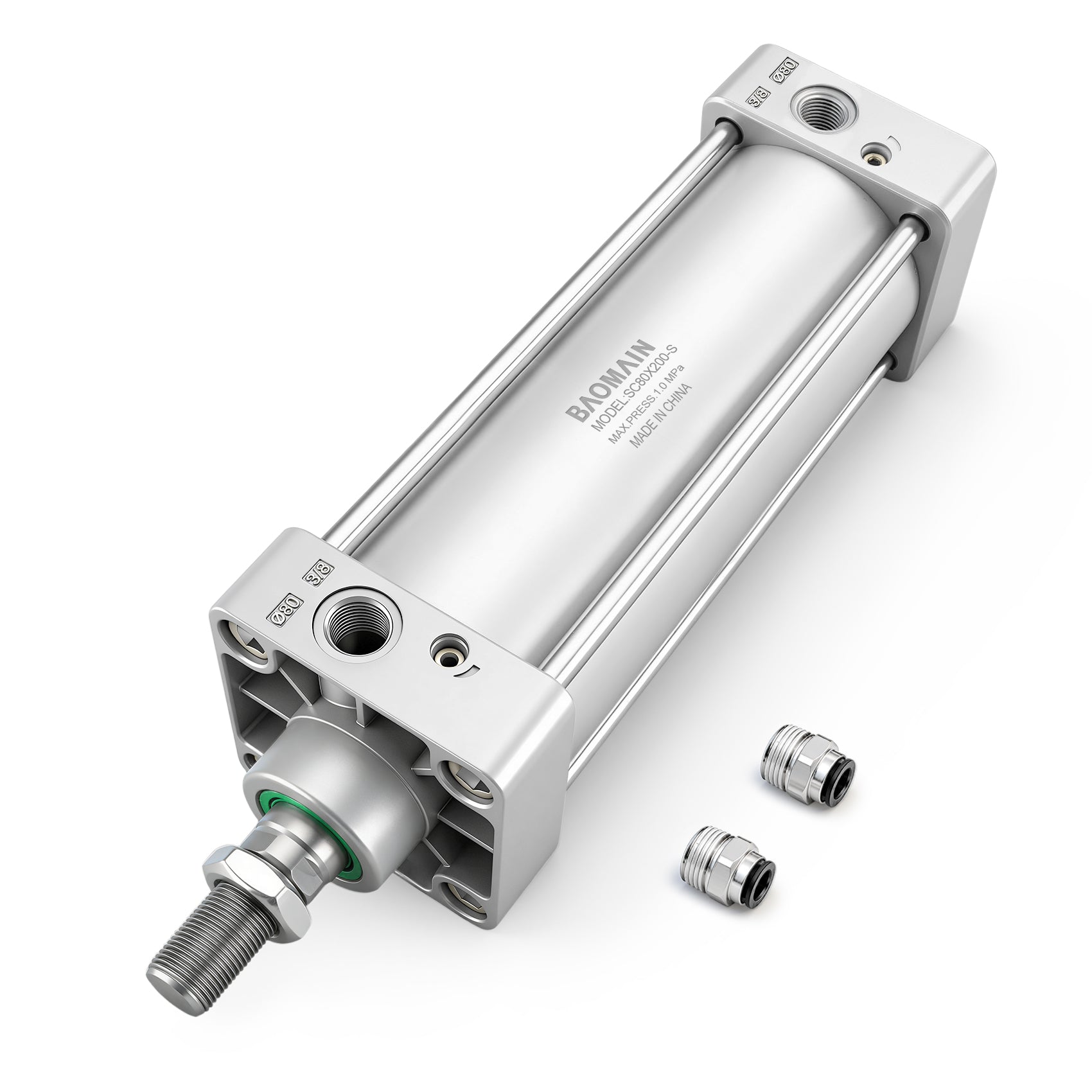 Baomain Pneumatic Air Cylinder with magnets SC 80 x 200-S PT 3/8'', Bore: 80mm, Stroke: 200mm(8''), Screwed Piston Rod Dual Action 1 Mpa