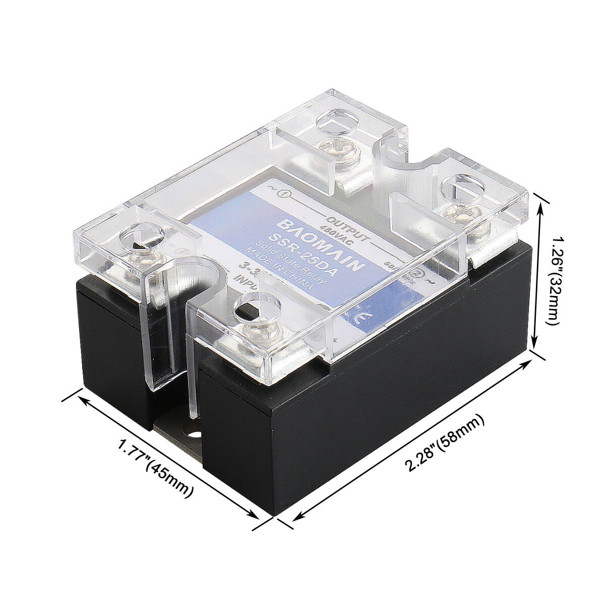 Baomain Solid State Relay SSR-25DA Metal Base 25A DC To AC Input DC 4-32VDC To Output AC 24-480V