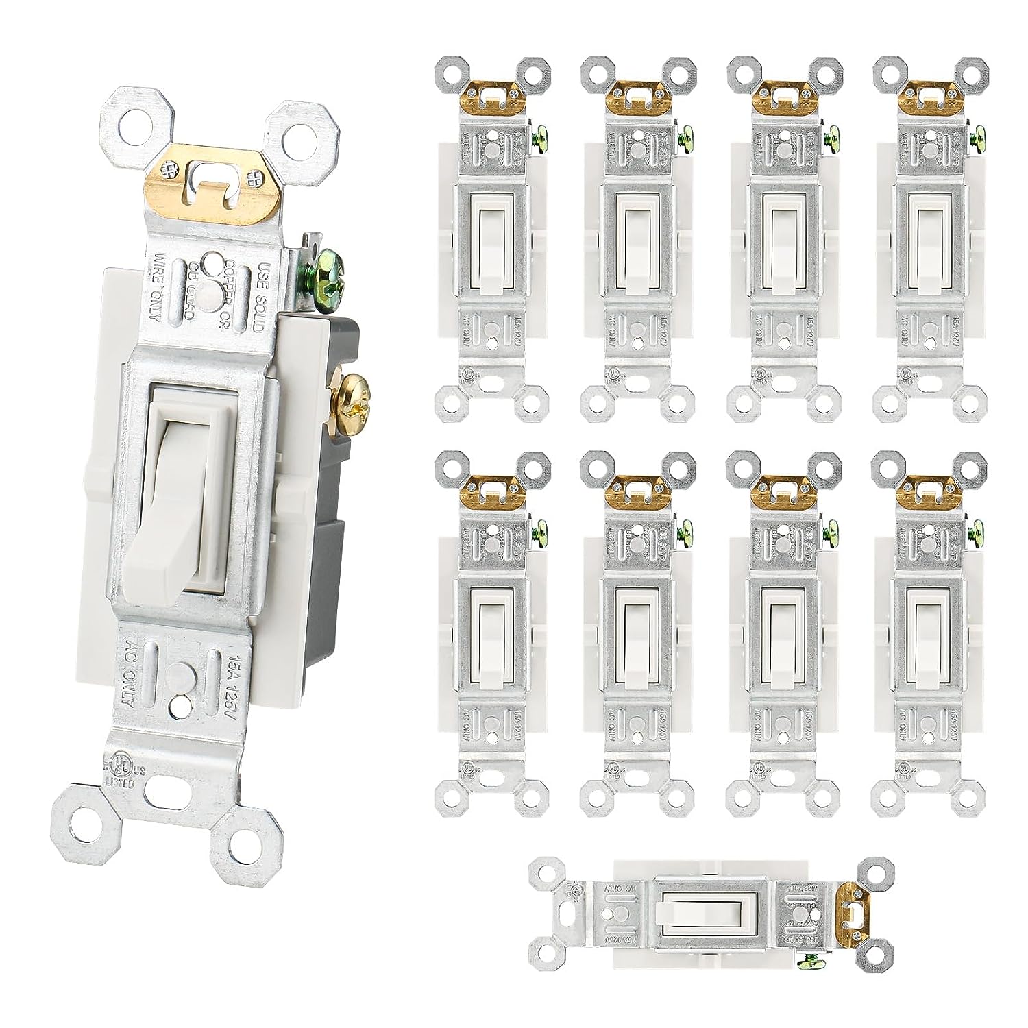 Baomain 3-Way Toggle Light Switch,15Amp 120Volt,Residential Grade,AC Quiet Switch,Self-Grounding,in Wall On/Off Switch Replacement,UL Listed,White