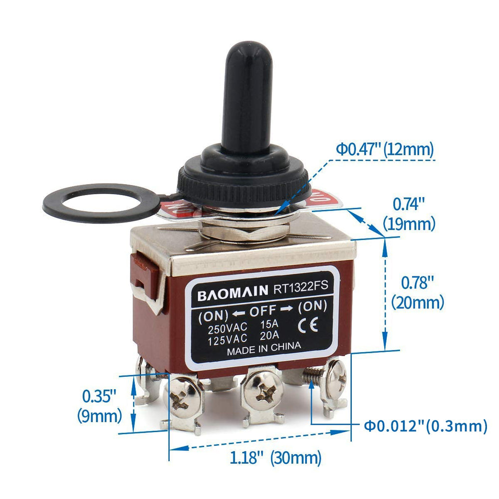 Baomain Momentary Toggle Switch DPDT (ON)-Off-(ON) 3 Position 6 Screw ...