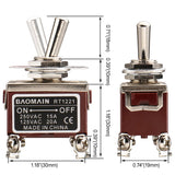 Interruttore A Levetta RT1221 – DPST ON/OFF, 15A 250VAC, Impermeabile, Foro 12 Mm, A Mantenimento