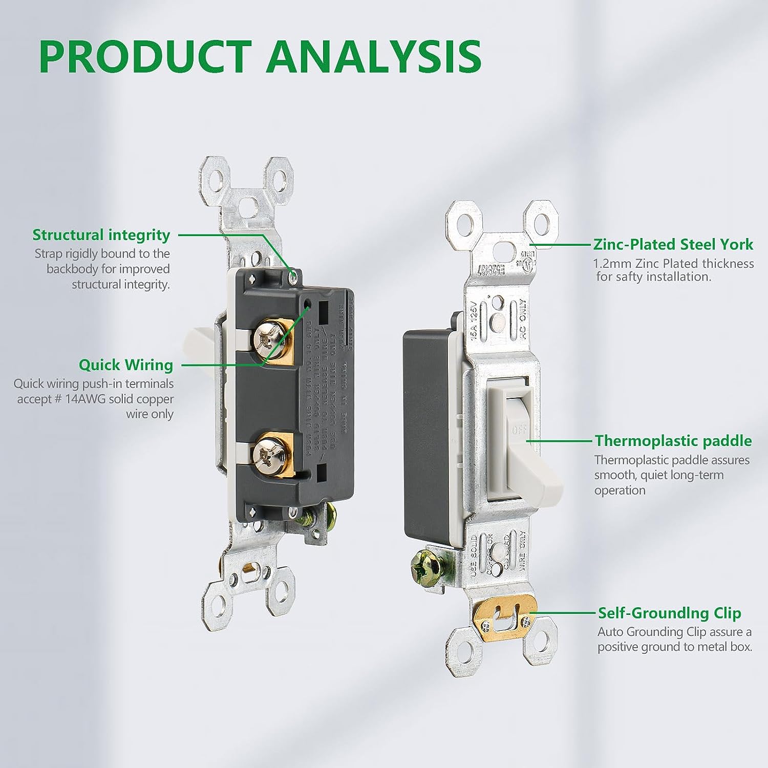 Baomain Toggle Light Switch,120V 15Amp,Single Pole, in Wall On/Off Fan ...